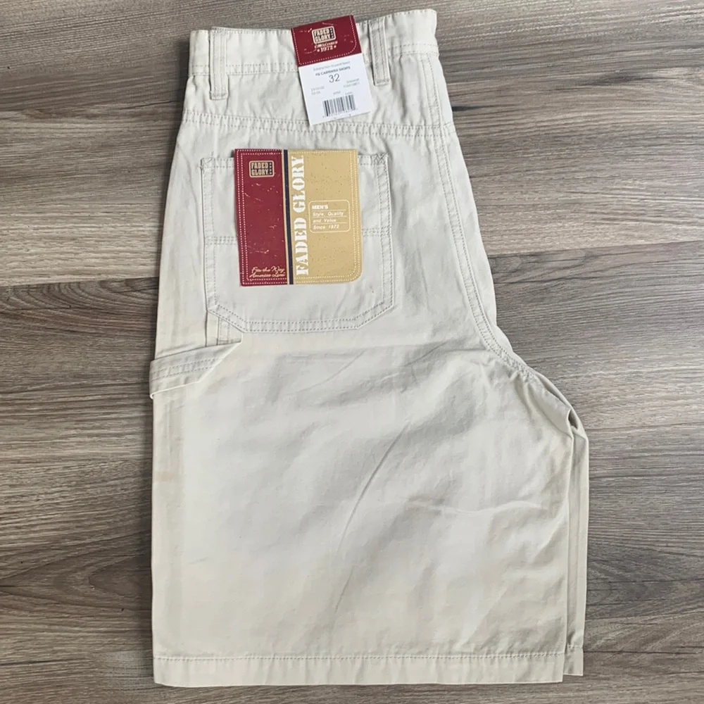 Faded Glory FG Carpenter Short Pants 32  Cream Shorts New Vintage Casual Style